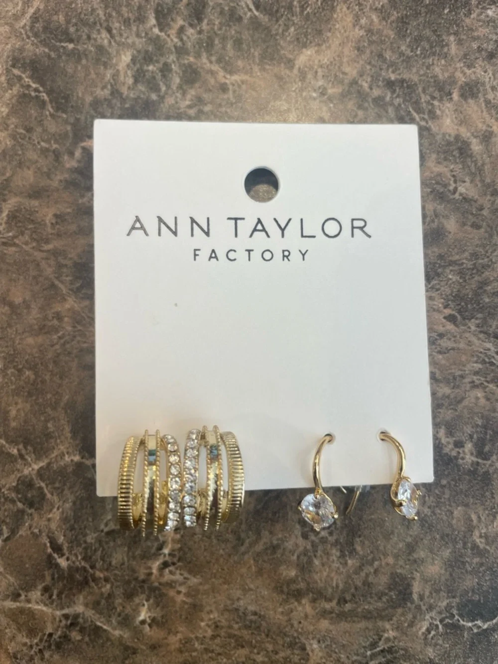 Ann Taylor Factory Gold Crystal Hoop Drop Earring Set
